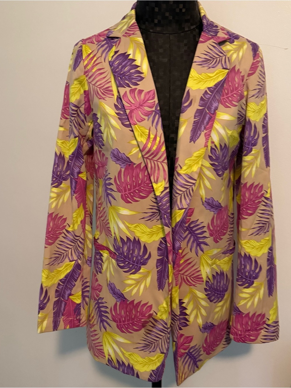 Love University Blazer with Vibrant Leaf Print Stylish Colorful